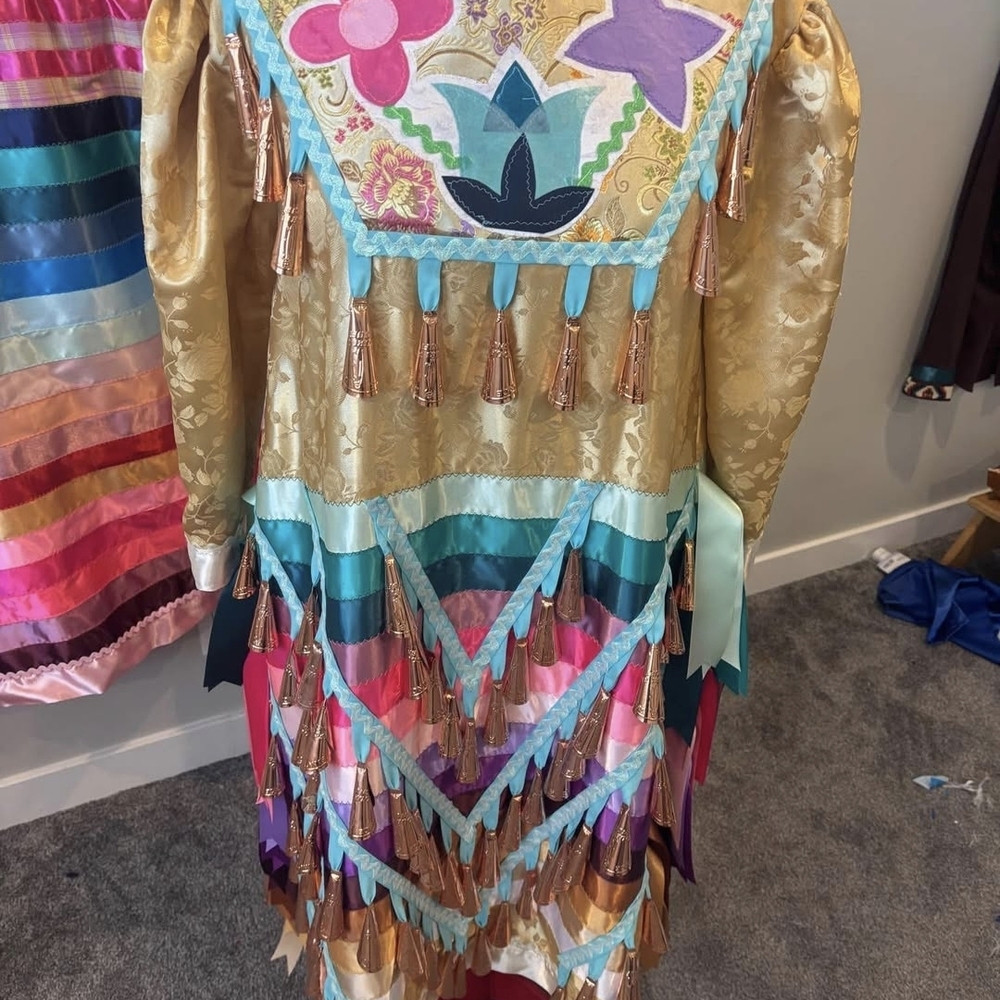 Asymmetrical Gold and Multicolor Dress - Picture 2 of 7